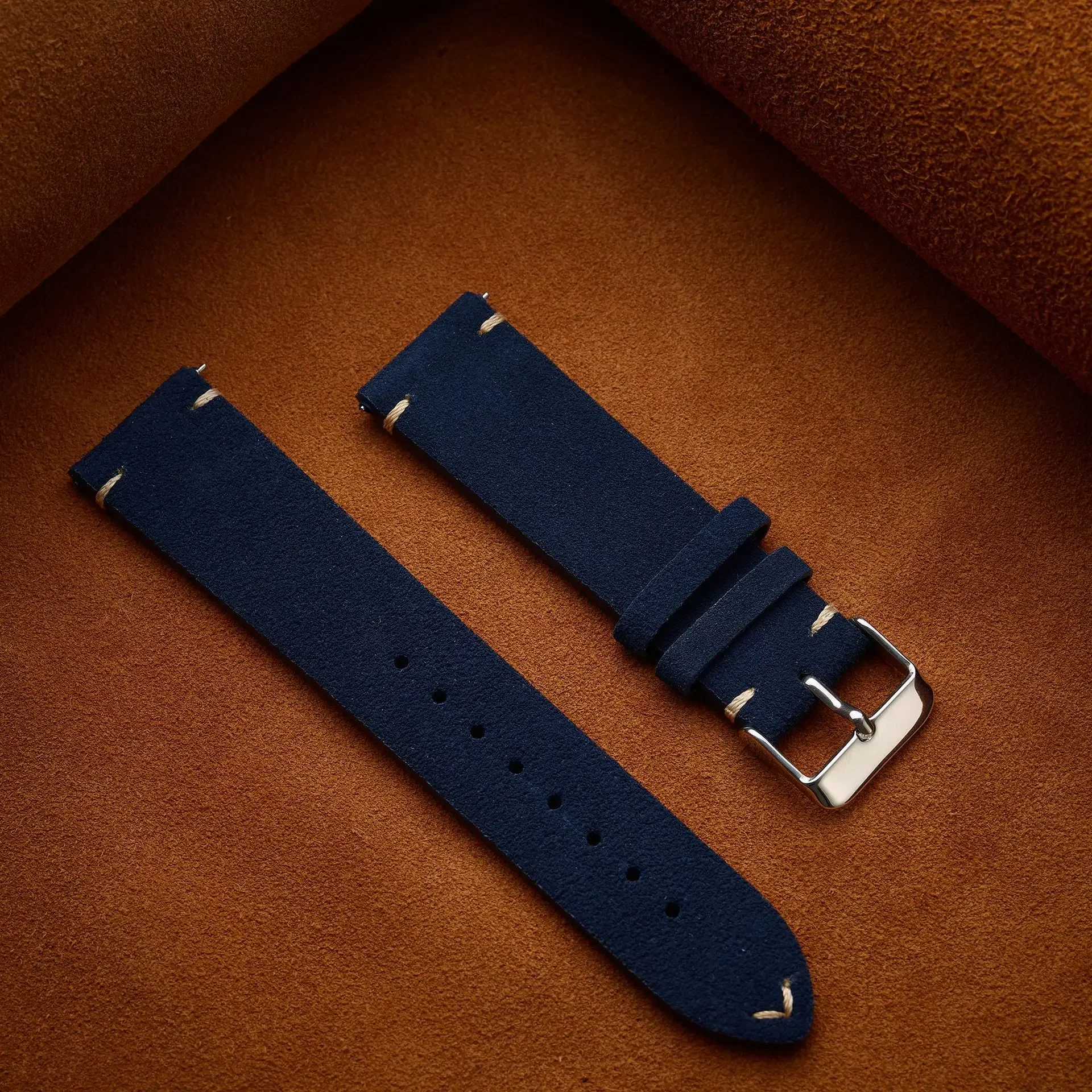 Vintage Brown Genuine Suede Leather Watch Strap with Quick Release