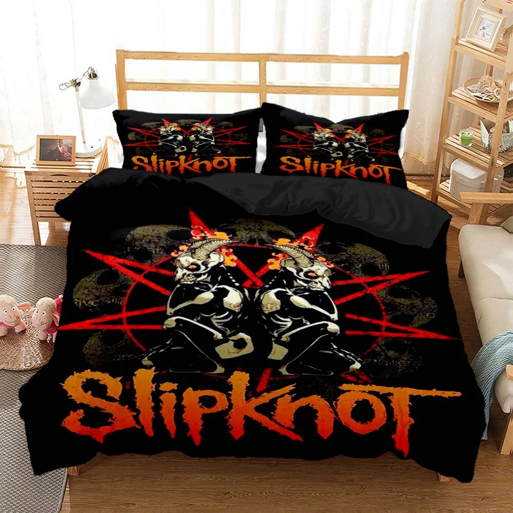 

S-SLIPKNOT Heavy Metal Band 3D printed bedding set，Adult and children's bedroom，Duvetcover&2pcs Pillowcase Double bed full size