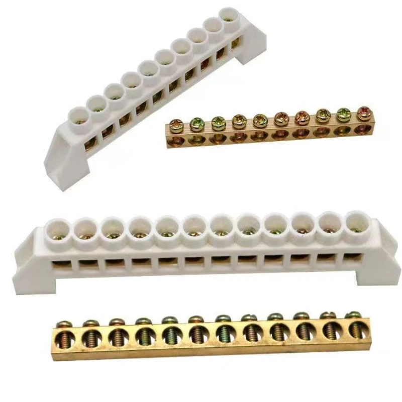 Wire Connectors Bridge Design Zero Line 4-12 Pole Screw Brass Copper Grounding Strip Terminal Block Earth And Neutral wire connectors,din rail terminal block,ground bar connector