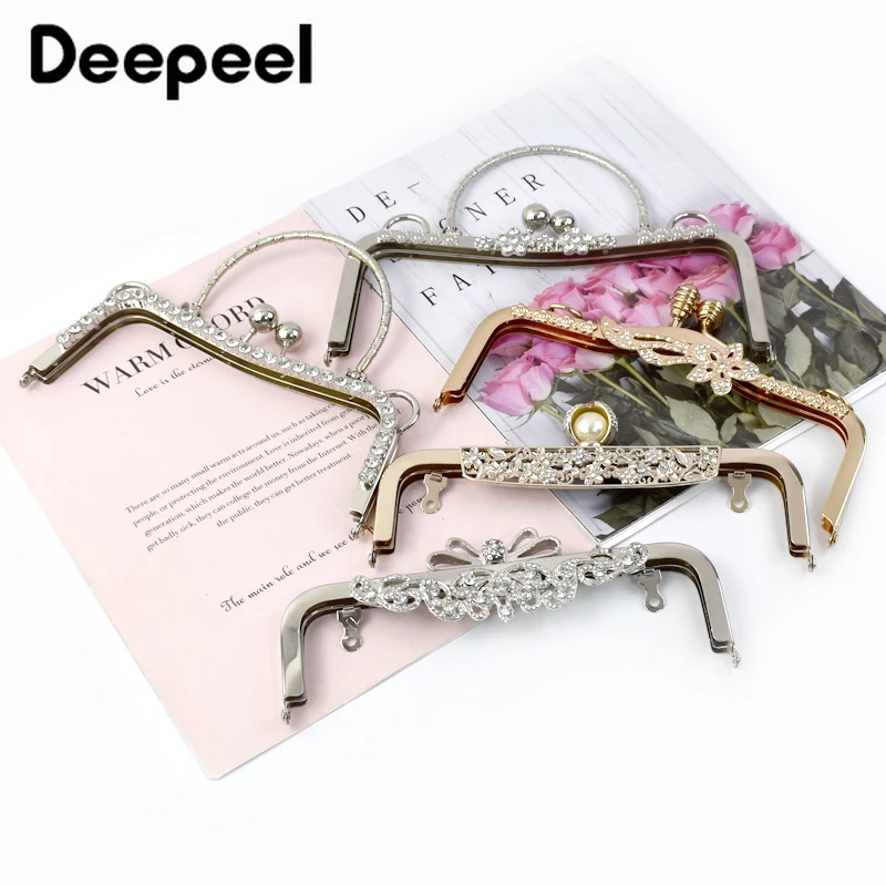 1Pc Deepeel Metal Embossed Bag Handles Retro Kiss Clasp Handmade Sewing Brackets Handbag Purse Frame Handle Hardware Accessories