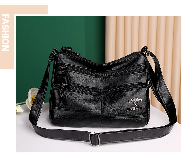 Female Crossbody Shoulder Bags Soft Leather Texture Large Capacity Purse for Women Ladies Simple Retro Multi-pocket Messenger