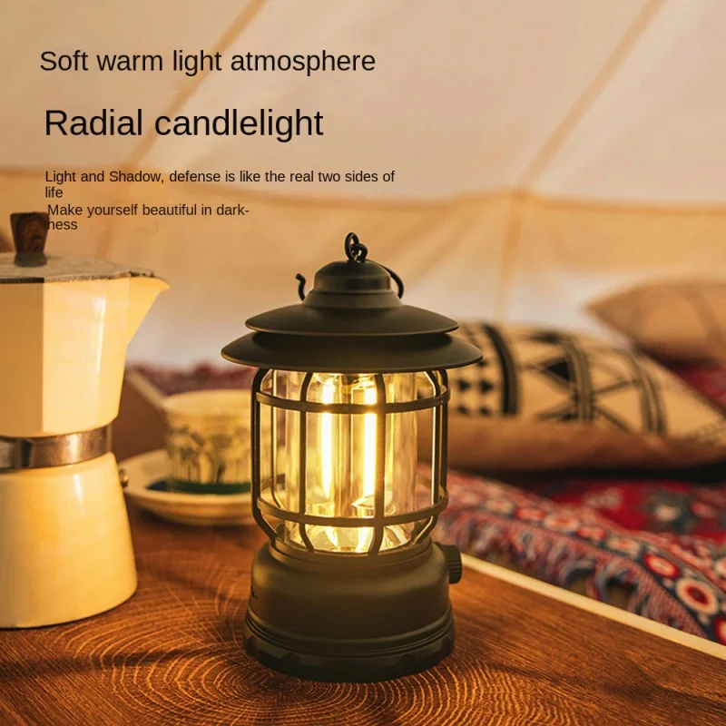 

Outdoor Camping Lantern Portable Retro Barn Lantern Rotating Dimming LED Camping Lamp Ultra-Long Life Battery Tent Light