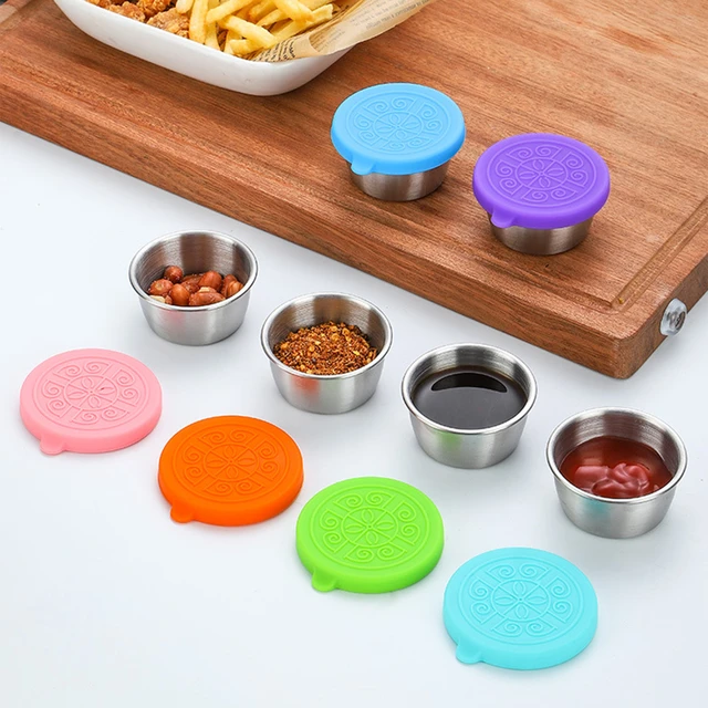 Small Condiment Containers With Lids Leakproof Reusable Stainless Steel Dipping  Sauce Cups With Silicone Lids Salad Dressing Box - AliExpress