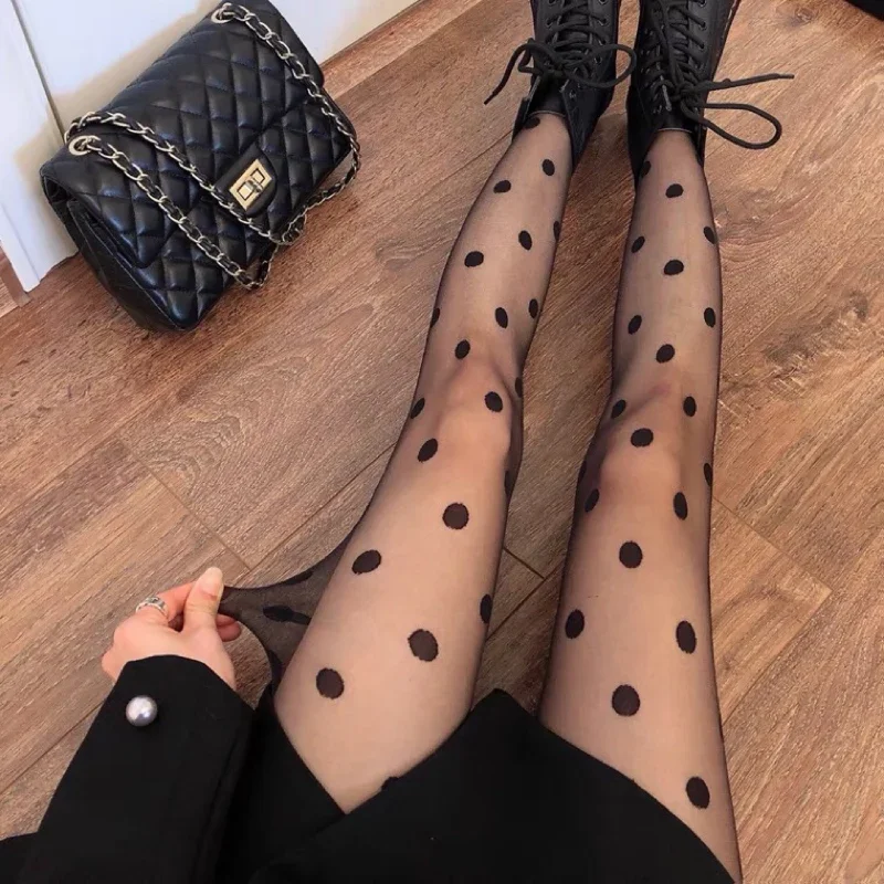 Polka Dot Print Women Fishnet Stockings Sexy Tights Mesh Seamless Pantyhose Nylon Nightclub Female Ladies Silk Tights