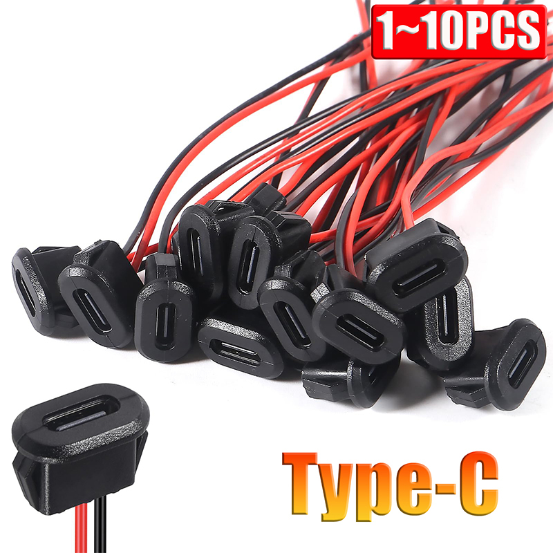 USB Type-C Waterproof USB Connector Direct compression female base Female Socket Charging Interface With Welding Wire 1~10PCS