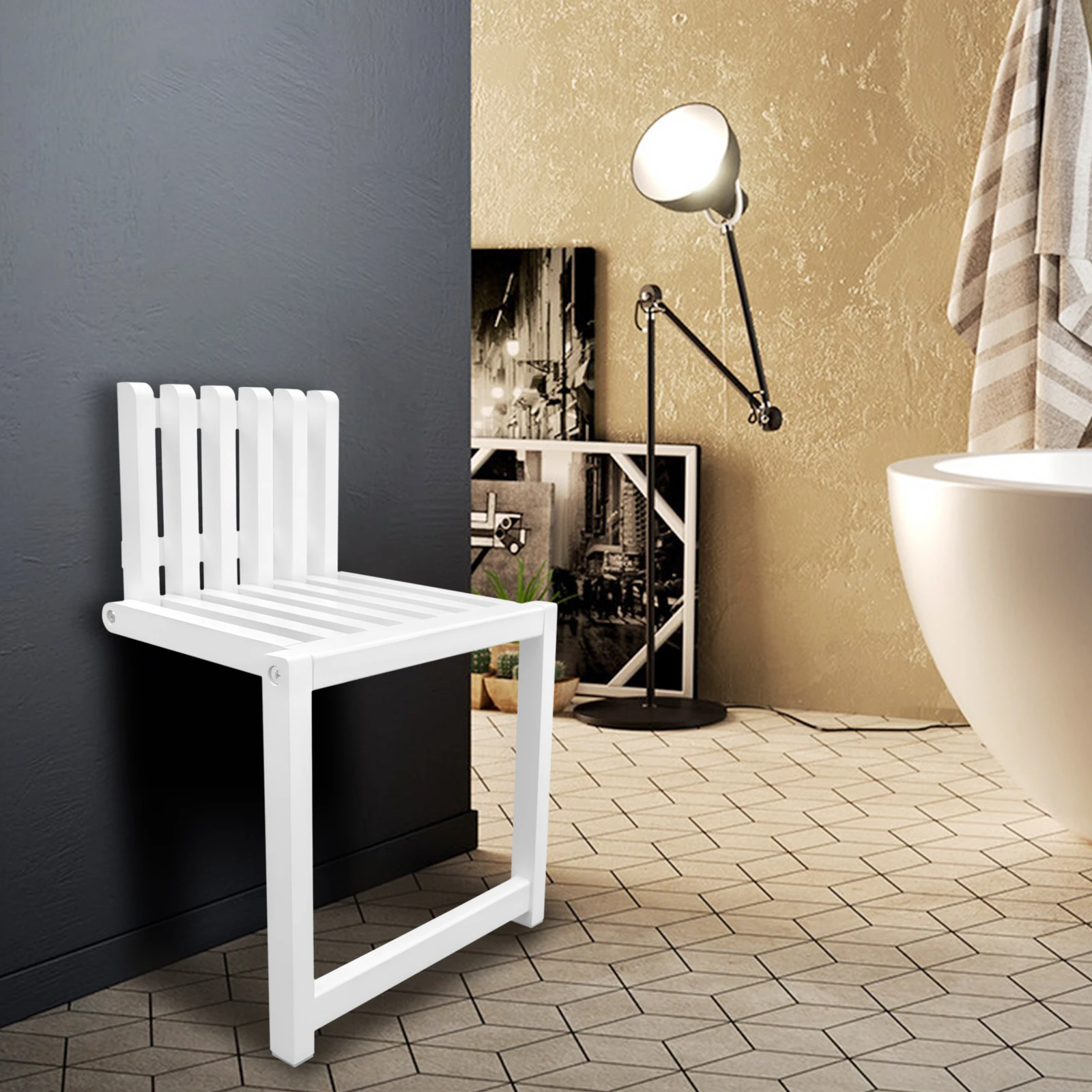 Foldable Wall-mounted Chair With Screws Solid Wood Chair Entryway Chair Folding Bath Seat Bench Shower Chair Space-saving 6