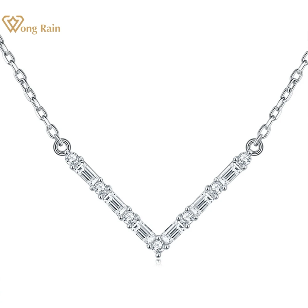 Wong Rain 100% 925 Sterling Silver 3EX VVS1 D Color Real Moissanite Gemstone V-Shaped Pendant Necklace Customized Fine Jewelry wong rain luxury 925 sterling silver 30 30 mm high carbon diamonds gemstone necklace custom jewelry