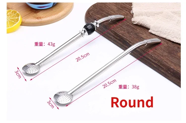 Description Picture 5 of itemStainless Steel Straws Yerba Mate Tea Bombilla Gourd Reusable Drinking Straws Filtered Spoon Straw Mate Drink Bar Accessories