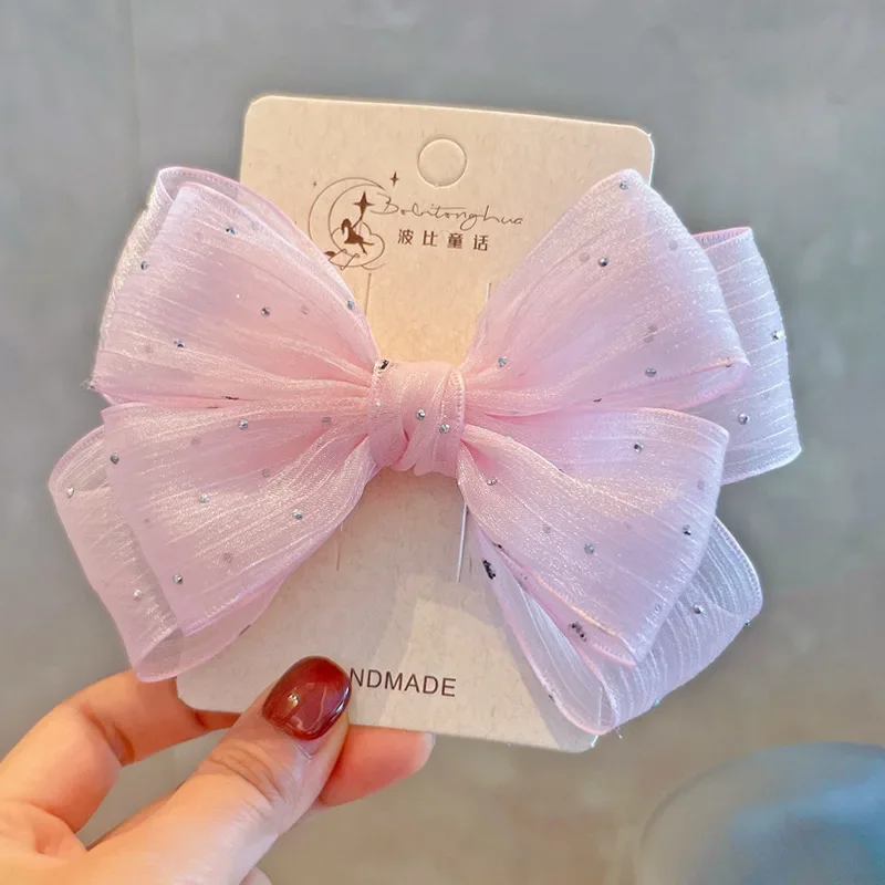 1 Piece Summer Thin Mesh Kids Girl Hair Clip Sweet Big Bow Korean Fashion Barrettes for Children Cute Hair Accessories Headwear
