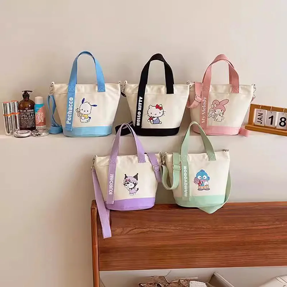 

Sanrio аниме холщовые сумки на плечо, милая мультяшная сумка, кавайная сумка-мешок, сумка-тоут, портативная модная сумка, ранец, женские уличные рюкзаки