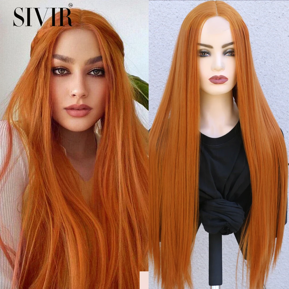 Synthetic Brazilian Wigs For Women Long Straight Lace Ginger Orange/Pink/Purple/White/Brown Color Cosplay Heat Resistant