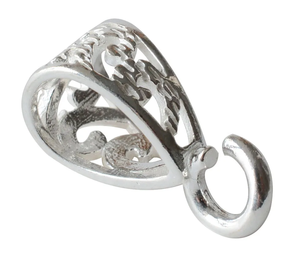 Solid .925 Sterling Silver Slider Pendant Clasp Bail Connector with