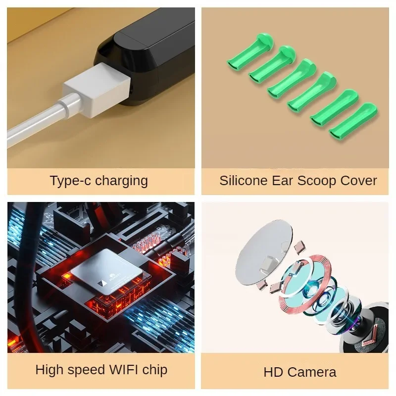 Smart Visual Ear Cleaner with Camera Ear Sticks USB C Charging Ear Wax Removal Tool WIFI Connection 6 LED Lights Earpick