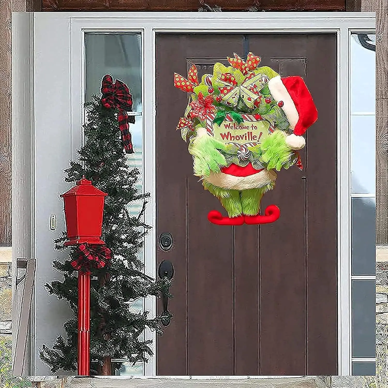 Christmas Wreath Elf Legs Welcome Sign Hanging Front Door Indoor Outdoor Home Decoration