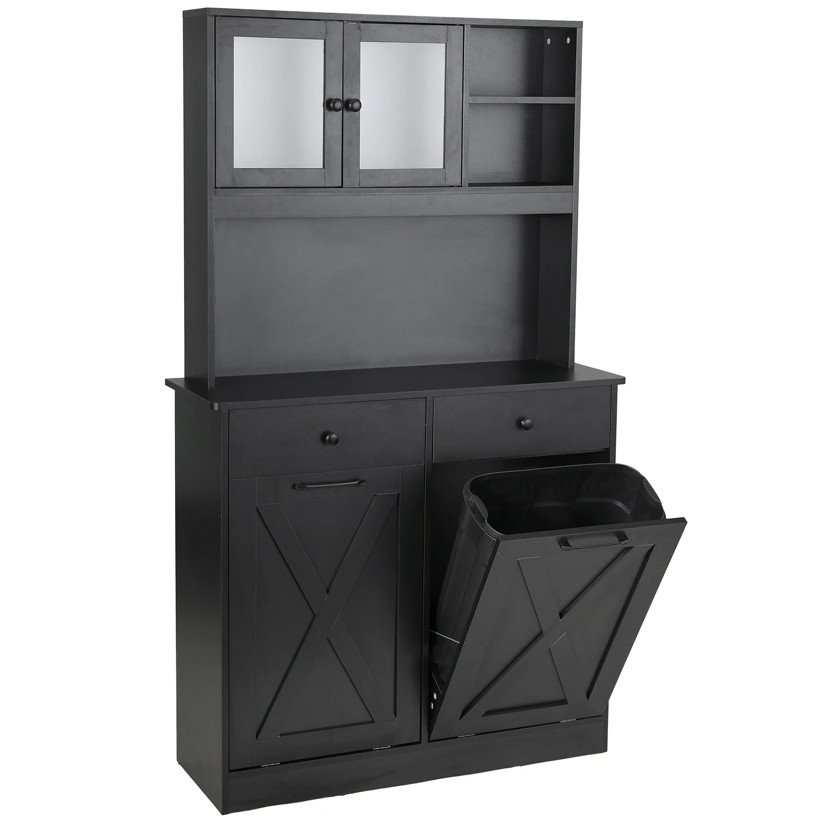 Dual Tilt Out Trash&Storage Cabinet, Kitchen Sideboard Cupboard 10X2 Gal Hidden Garbage Holder Freestand Laundry Sort Cabinet