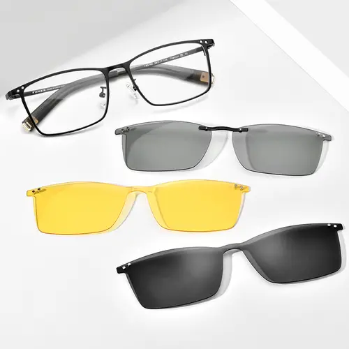 FONEX Titanium Glasses Frame Men Square Magnet Clip Eyeglasses with 3D & Night Vision & Polarized Lens Japanese Eyewear 85760 - Image 2