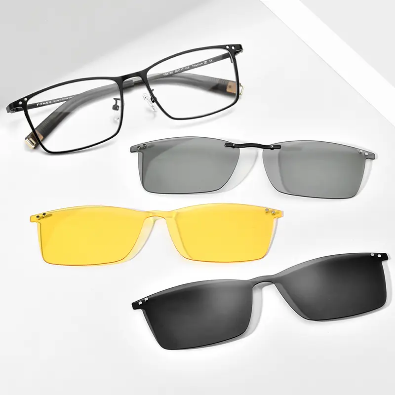 FONEX Titanium Glasses Frame Men Square Magnet Clip Eyeglasses with 3D & Night Vision & Polarized Lens Japanese Eyewear 85760 - Image 2
