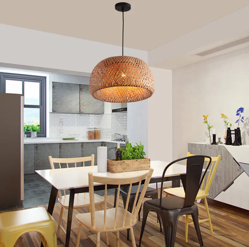 2025 대나무 펜던트 램프, 손으로 짠 중국 스타일 직조 행잉 램프, 레스토랑 홈 장식 조명기구, 26cm