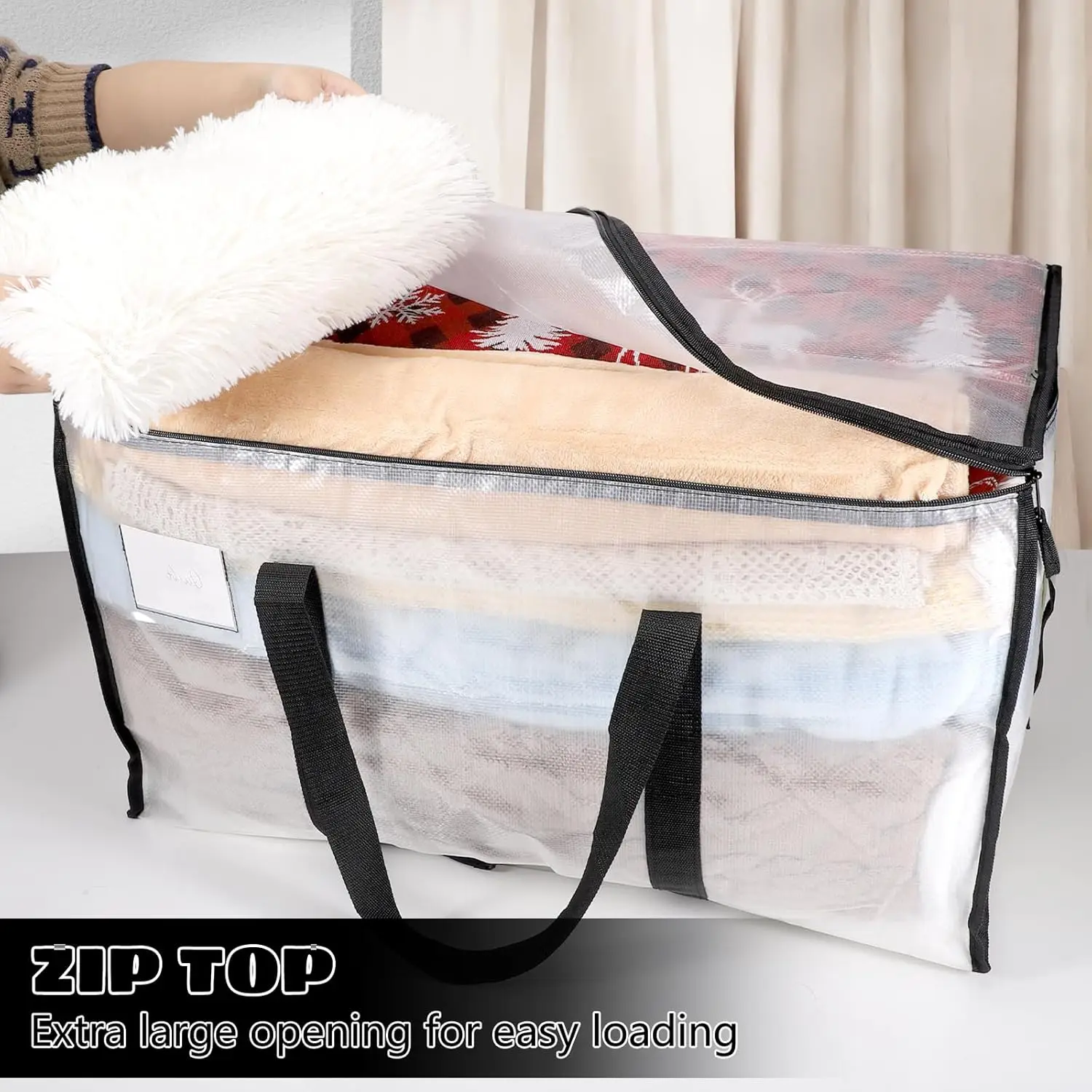 Large Clothes Storage Bags with Lids Clear Moving Bags Heavy Duty Moving Totes Packing Bags with Zips for Moving Clothes 6