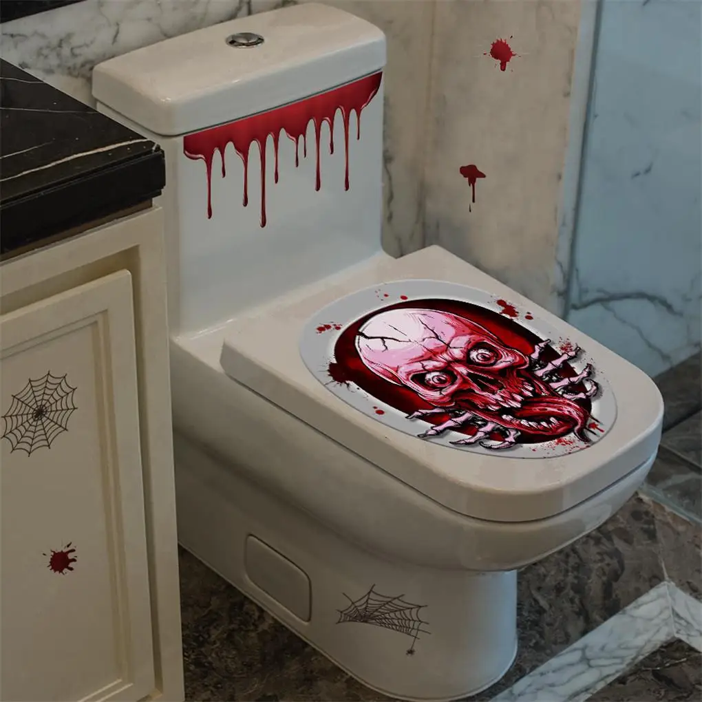 2Pcs Halloween Toilet Seat Cover Sticker Lid Decal DIY Bathroom Home Scary Horror Party Decoration
