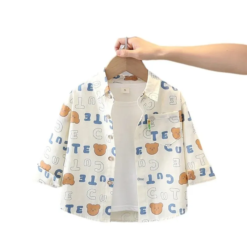 Spring Summer Plaid Shirt for Boys a Class Cotton Breathable Casual Long Sleeve Turn-down Collar Children's Open Cardigan