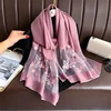 Women Silk Wool Scarf Floral Embroidery Hijab Female Foulard Spring Summer Thin Pashmina Shawls Wraps Bufanda Headscarf Stoles 6