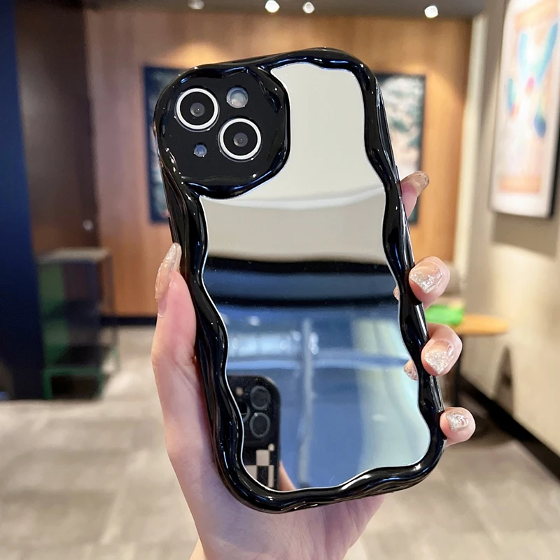 thumbnail image 1 of Fashion Luxury Cream Grain Mirror Phone Case For iPhone 11 12 13 14 15 Pro Max 14plus X XR XS Max 7 8plus Shockproof Back Cover, 1 of 5