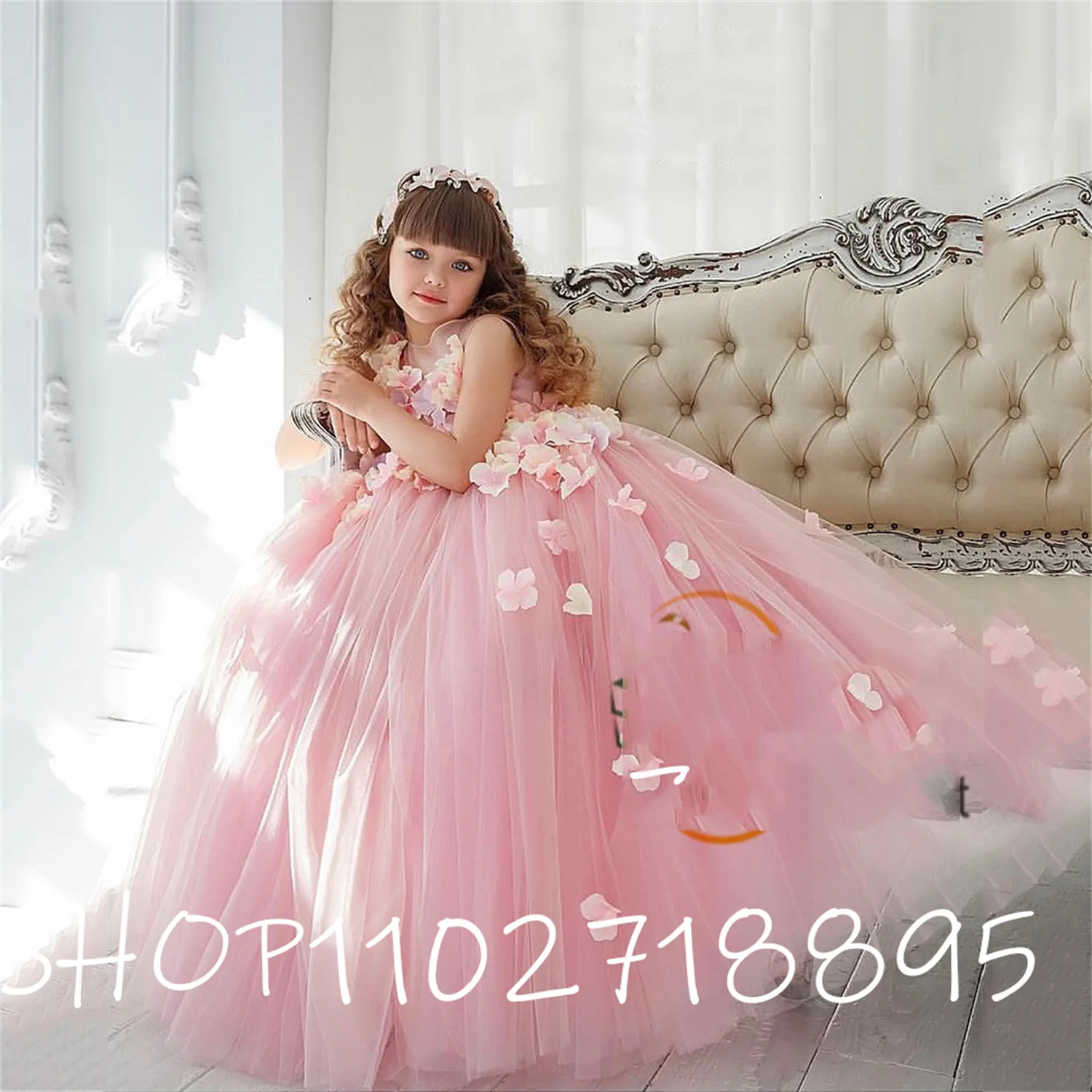 

Strapless Pink Flower Girl Dresses Summer Soft Tulle Floor Length Gorgeous Communion Dresses Girls 2023 New
