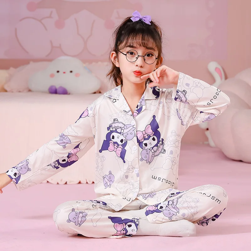 

Sanrioed Kuromi Cinnamoroll My Melody Children Pajamas Autumn Kid's Nighty Nightgown Set Leisure Wear Nightdress Girls Gift