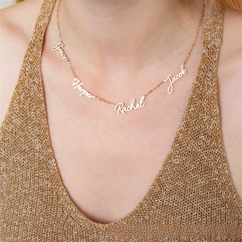 Luxury 925 Silver Personalize Multi Name Necklace Gold Plated Letter Nameplated Choker Chian Women Jewelry Gifts
