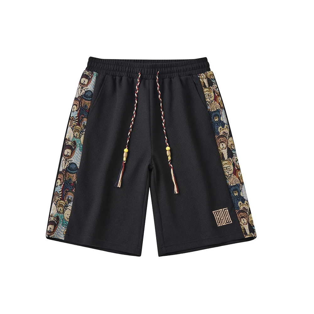 남성용 패치워크 자수 스포츠 팬츠, 루즈한 스트레이트 레그, 캐주얼 쿼터 팬츠, 새로운 패션 브랜드, 라지 사이즈