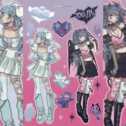 Korean DOMI Double Character Cartoon Decorative Stickers - Sweet & Cool Girl Design (05)