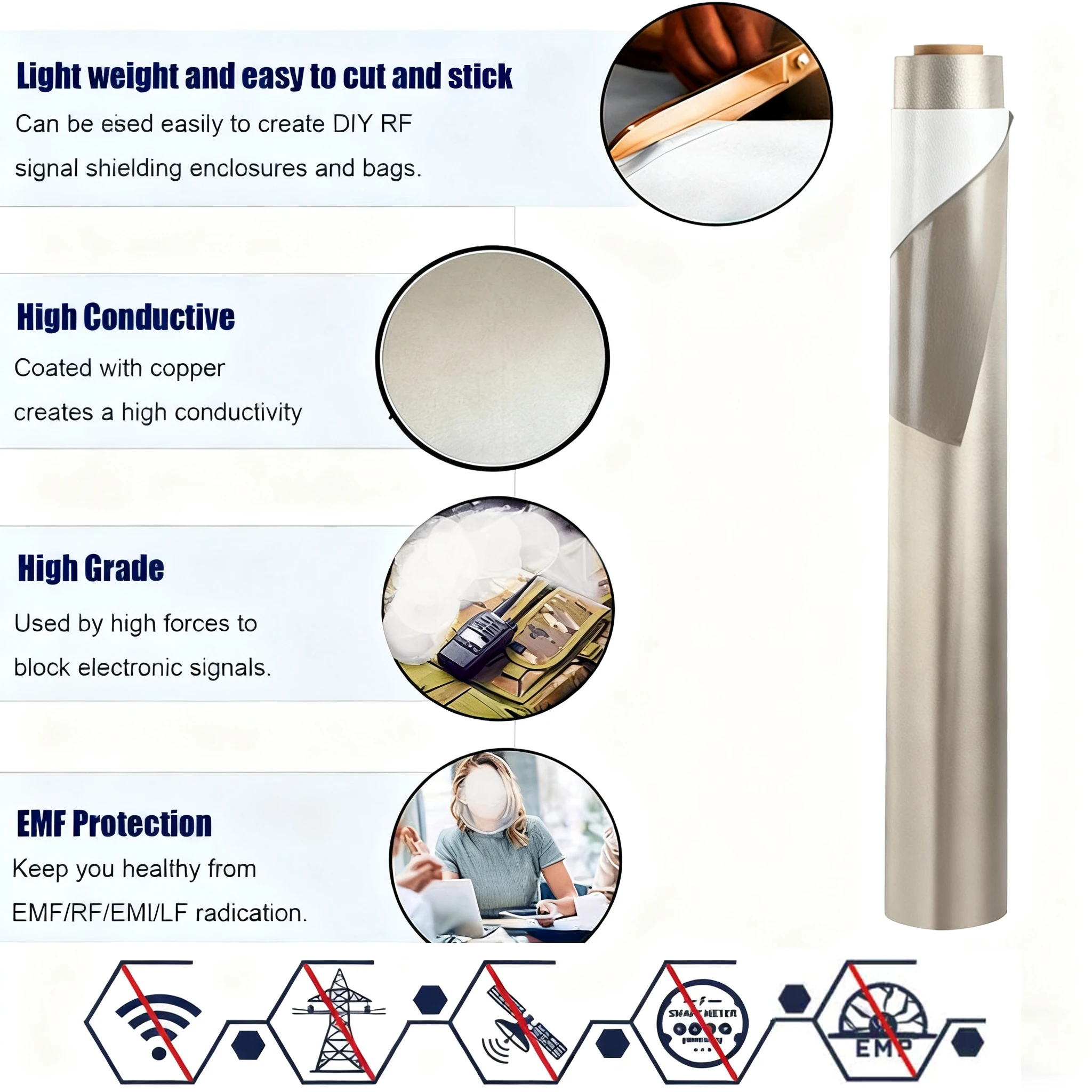 Self-Adhesive EMF Protection Shielding Fabric