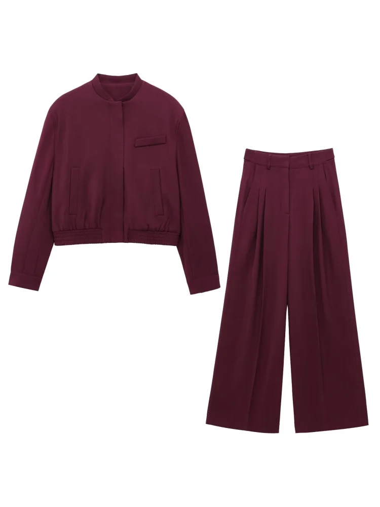 مجموعة أزياء نسائية PB&ZA سترة بياقة واقفة باللون...