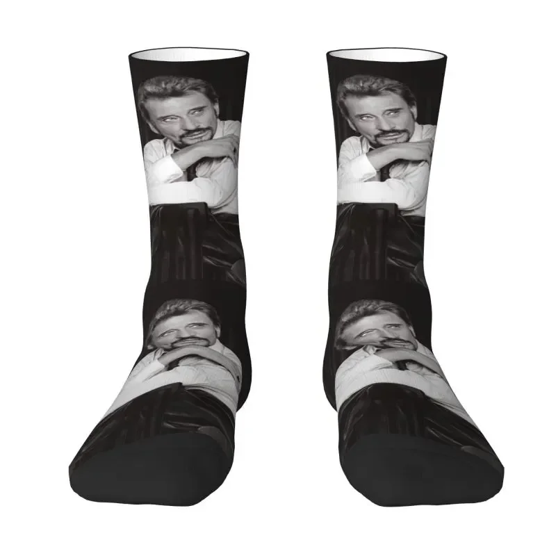 

Cool Johnny Hallyday Mens Crew Socks Unisex Fashion French Rock Singer Spring Summer Autumn Winter Dress Socks
