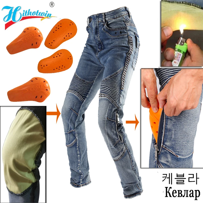 Aramid Motorcycle Jeans Men's Off-Road Motocross Trousers Moto Pants Leisure Riding Pants With 4 Protective Gear Hithotwin Hi-03 Motorcycle Pants Motorcycle Jeans