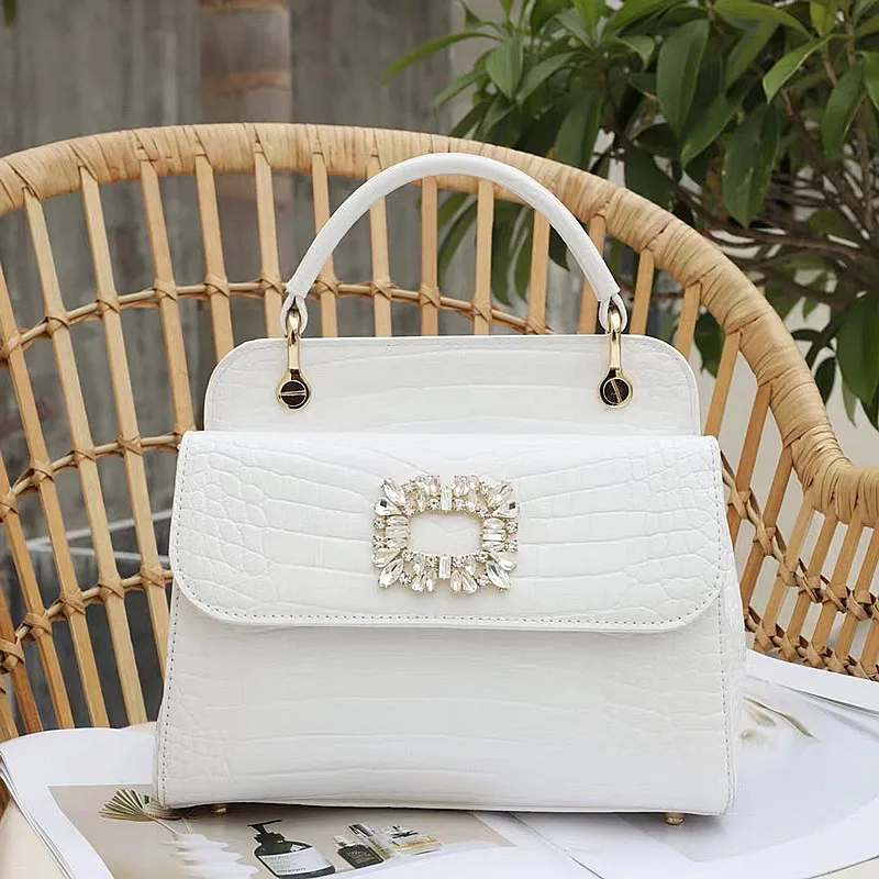 

New Genuine Leather Women Handbags Fashion Diamonds 2024 Shell Shoulder Messenger Bag Crocodile Pattern Portable Tote Bags