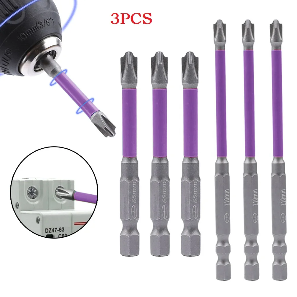 

3PCS 65/110mm Magnetic Special Slotted Cross Screwdriver Bit Electrician FPH2 For Hand Tool Screwdriver Set