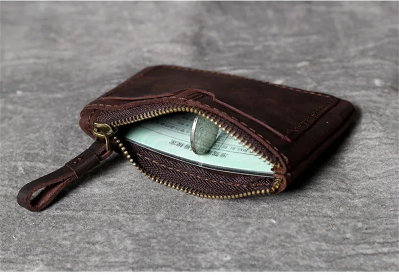 PNDME vintage natural genuine leather small coin purse simple luxury crazy horse cowhide men's women's card holder wallet