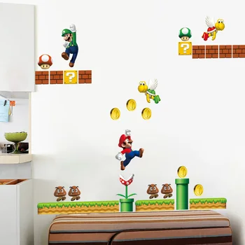 Adesivi murali di grandi dimensioni con personaggi dei cartoni animati e giochi per la cameretta dei bambini, soggiorno, camera da letto, asilo, decorazioni murali per sala giochi.