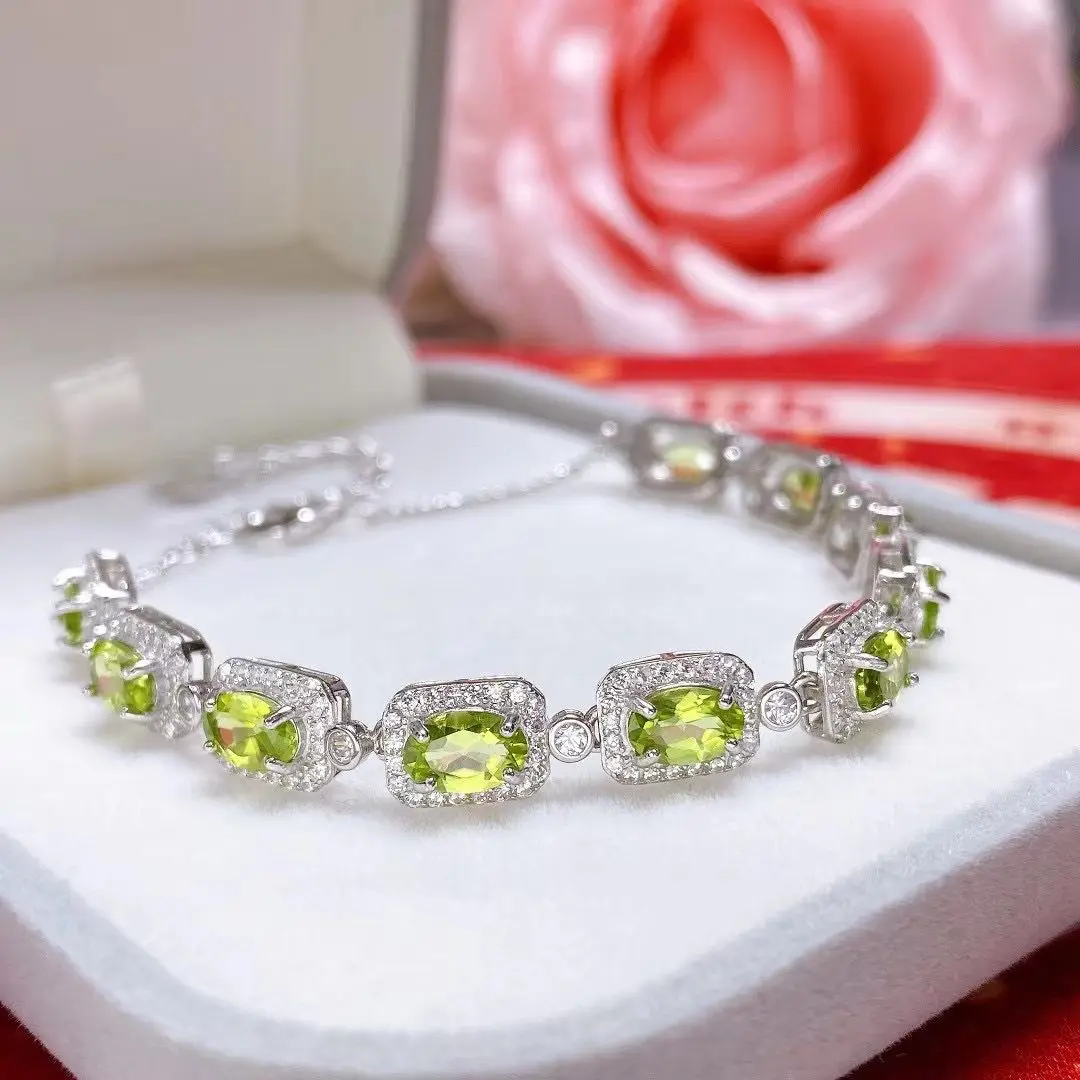 

Best Seller Vintage Bracelet Jewelry For Woman With Natural Peridot Gemstone 4*6mm For Best Lady Gift Wedding Party Dating