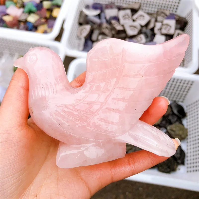 

Nartural Rose Quatrz Bird Carving Healing Fengshui Lucky Landscape Home office Decoration Gifts 1pcs