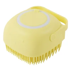 Silicone Pet Bath Massage & Grooming Brush with Shampoo Dispenser - As show (Square Yellow)