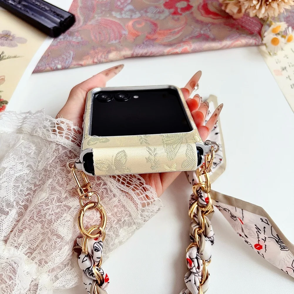 Elegant Embroidered Butterfly Phone Case with Silver-Edged Side Buckle