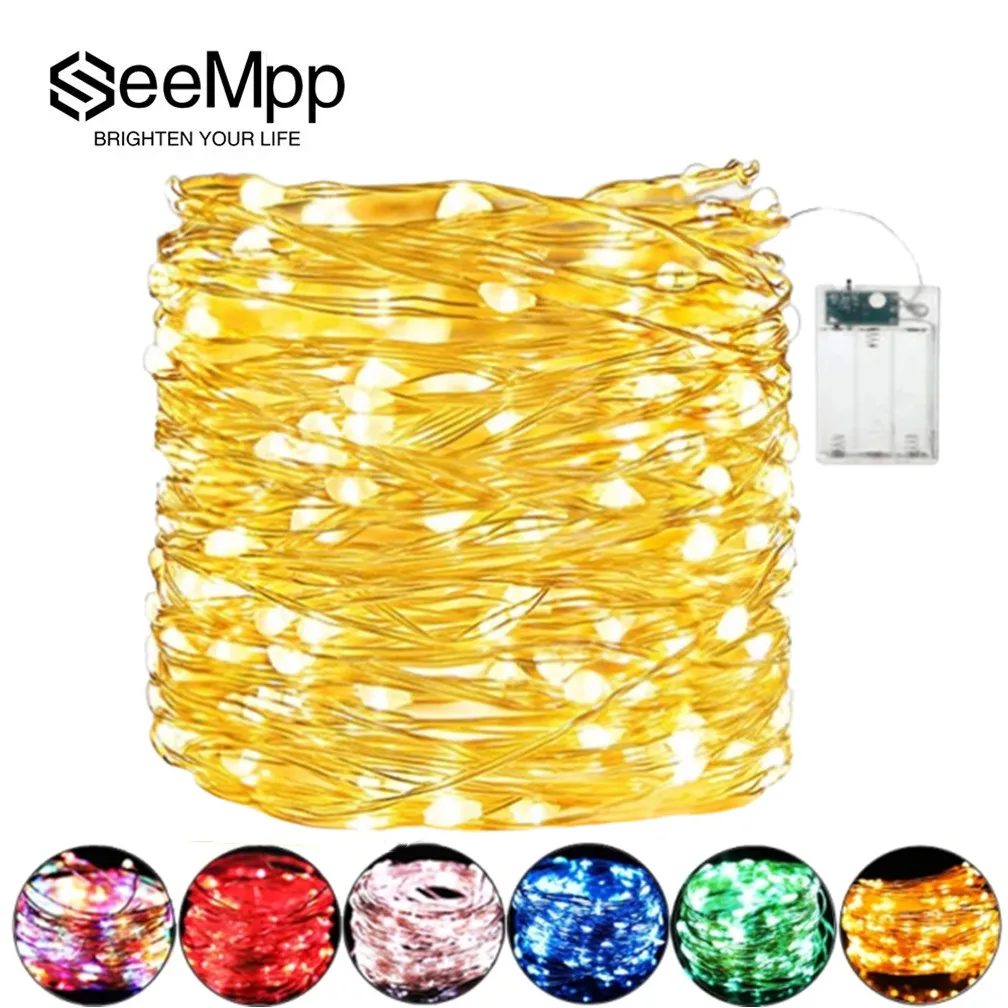 

5/10M Battery LED String Light Copper Silver Wire Garland Light Waterproof Fairy Lights For Christmas Wedding Party Decoration