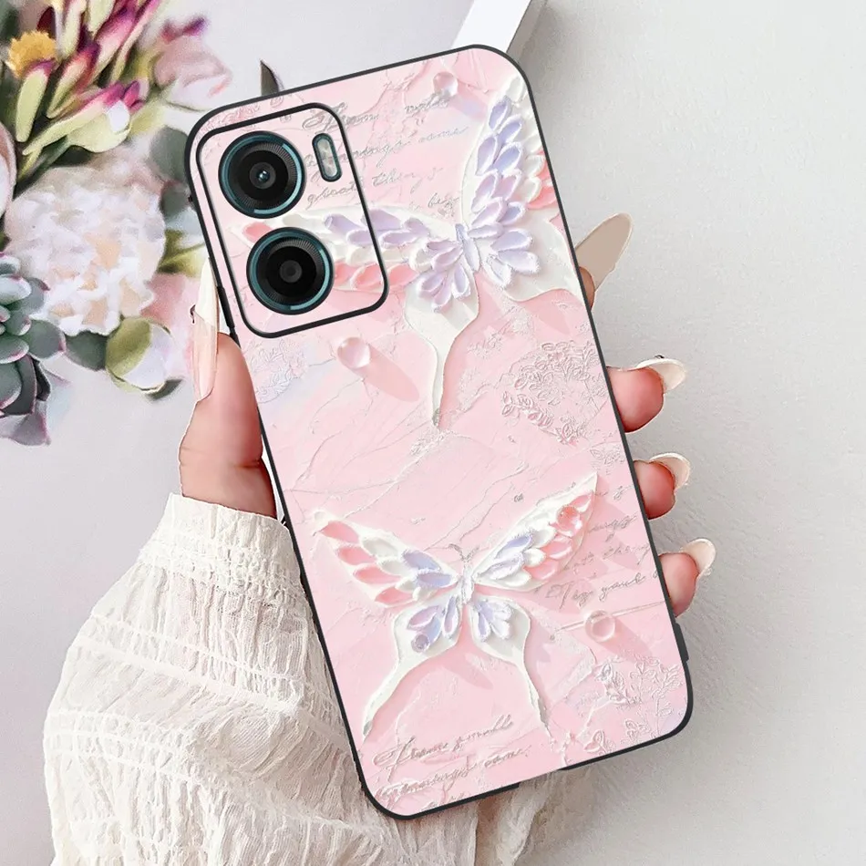 Floral Butterfly Black Silicone Soft Lightweight Phone Case