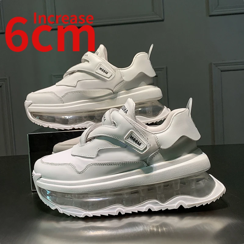 

European Shoes for Women Increase 6cm Genuine Leather White Shoes Cushioned Sole Design Casual Fashion Trend Dad's Shoes Women's