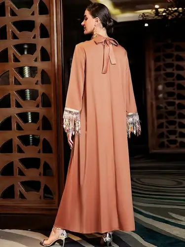 Ramadan Eid Satin Abaya Dubai Muslim Kaftan Evening Dress Islamic African Dresses For Prayer Clothes Women Caftan Marocain Femme - Image 6