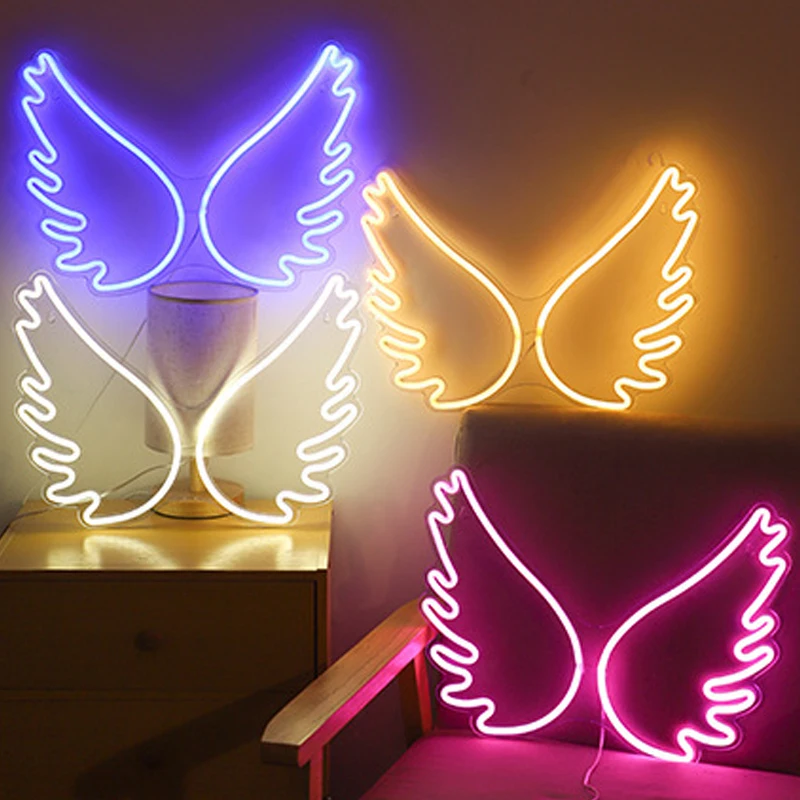 

LED Neon Light Acrylic Wing USB Neon Light Sign Room Wall Decoration Night Light Bedroom Wedding Party Christmas Decoration Lamp