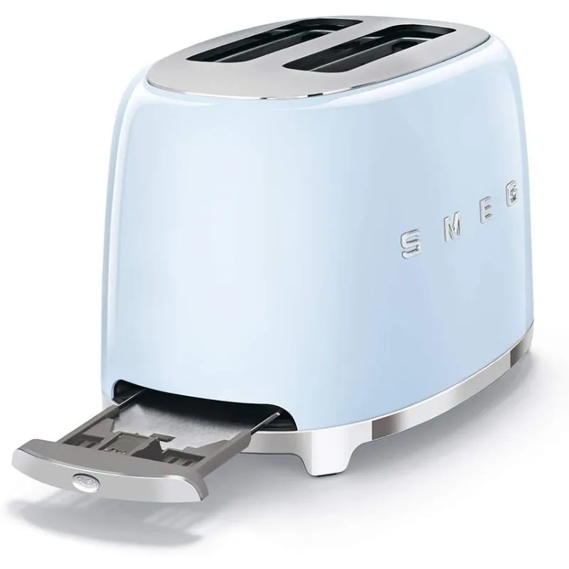 SMEG 2 Slice Toaster with 6 Presets and Defrost Function and Removable Crumb Tray TSF01PBUS, Pastel Blue
